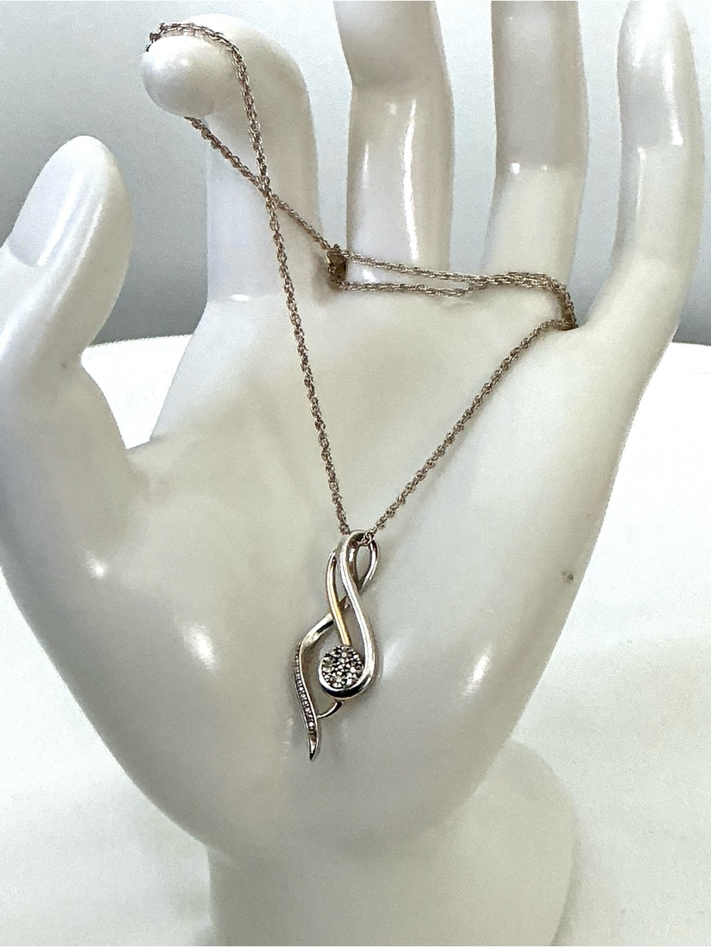 10K Gold 925 White Diamond Infinity Pendant Italian 925 Sterling Chain Necklace
